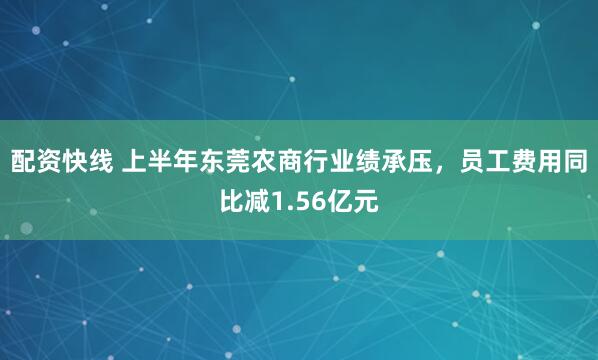 配资快线 上半年东莞农商行业绩承压，员工费用同比减1.56亿元